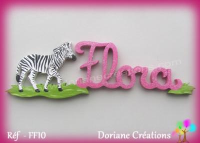 Prenom lettres bois flora avec zebre