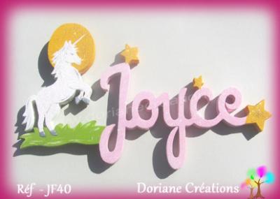 Prénom lettres bois avec décor licorne et étoiles