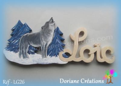 Prenom lettres bois loic avec loup