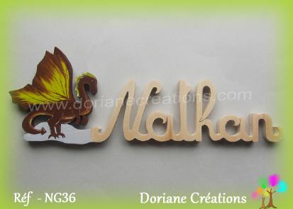 Prenom lettres bois nathan avec dragon