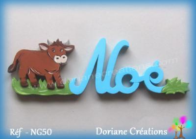 Prenom lettres bois noe avec vache