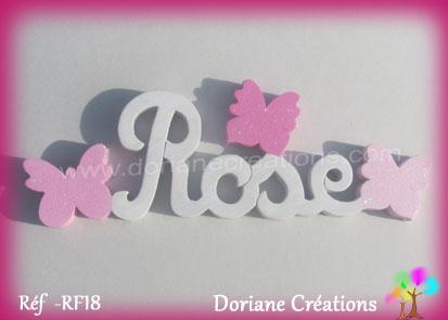 Prenom lettres bois rose papillons