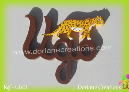 Prenom lettres bois ugo leopard