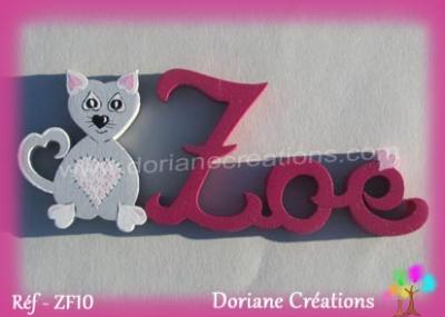 Prenom lettres bois zoe avec chat