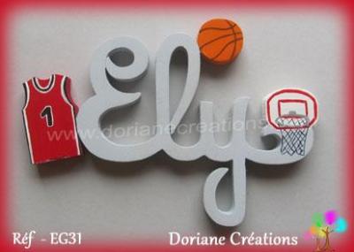 06- Prénom lettres bois thème basket-ball
