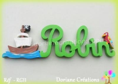 Prénom lettres en bois Robin pirate